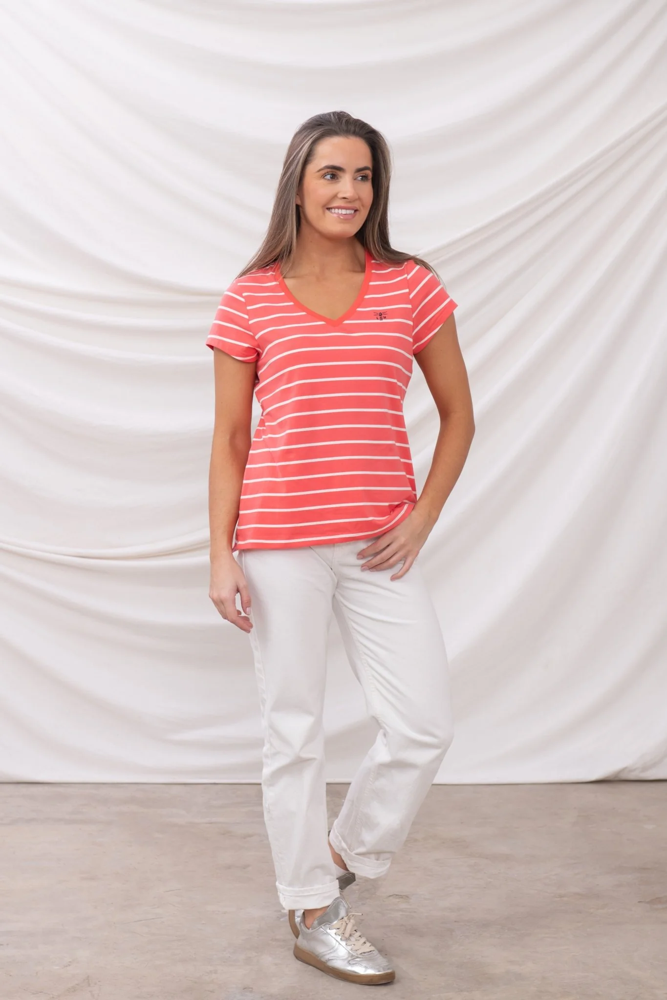 Ariana Tee - Deep Coral Stripe - Image 2