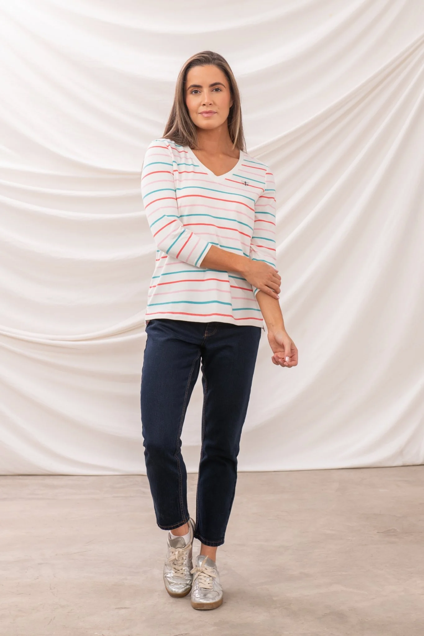 Ariana Top - Coral Teal Stripe - Image 2