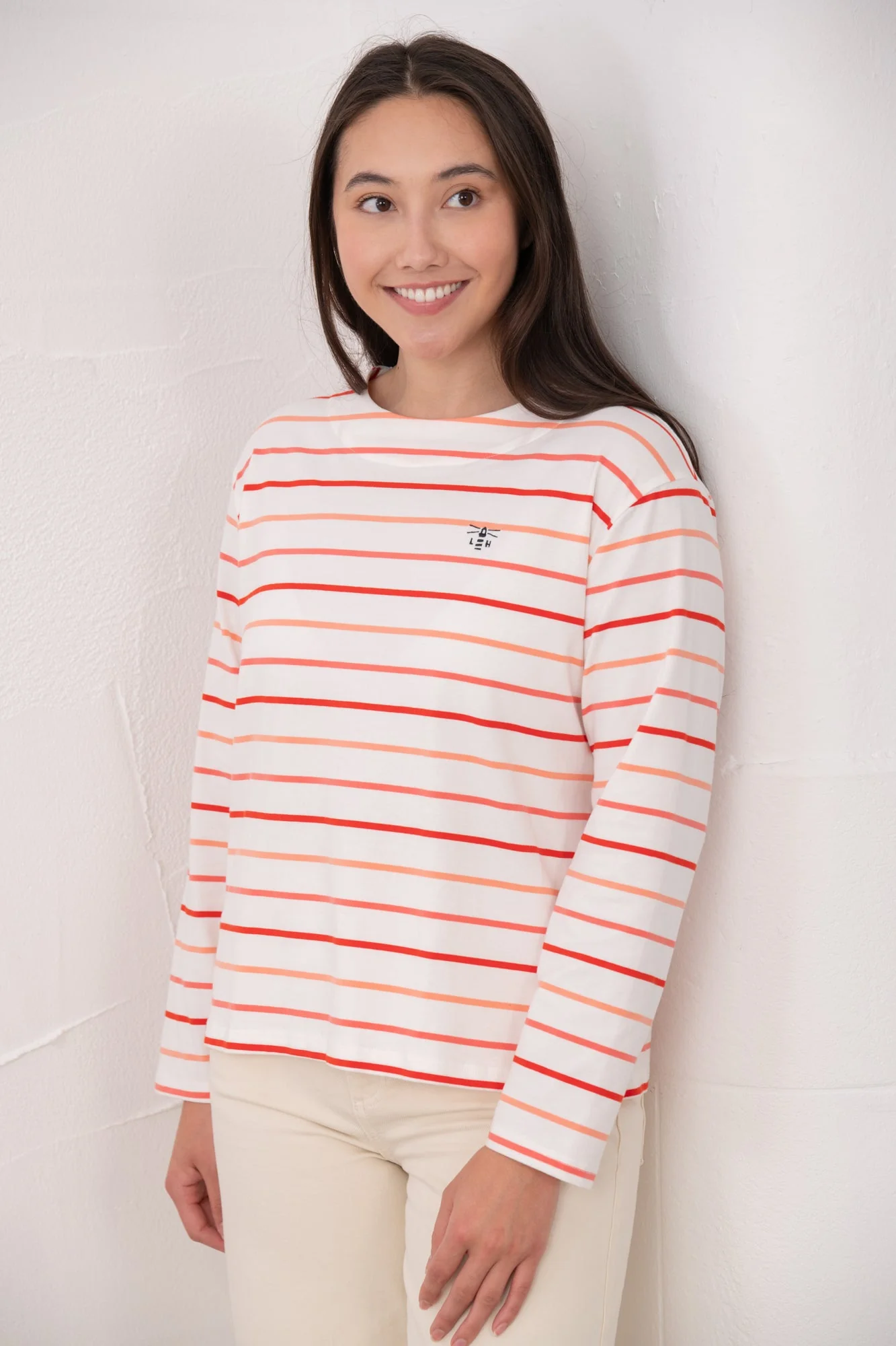 Causeway Breton Top - Coral Poppy Stripe