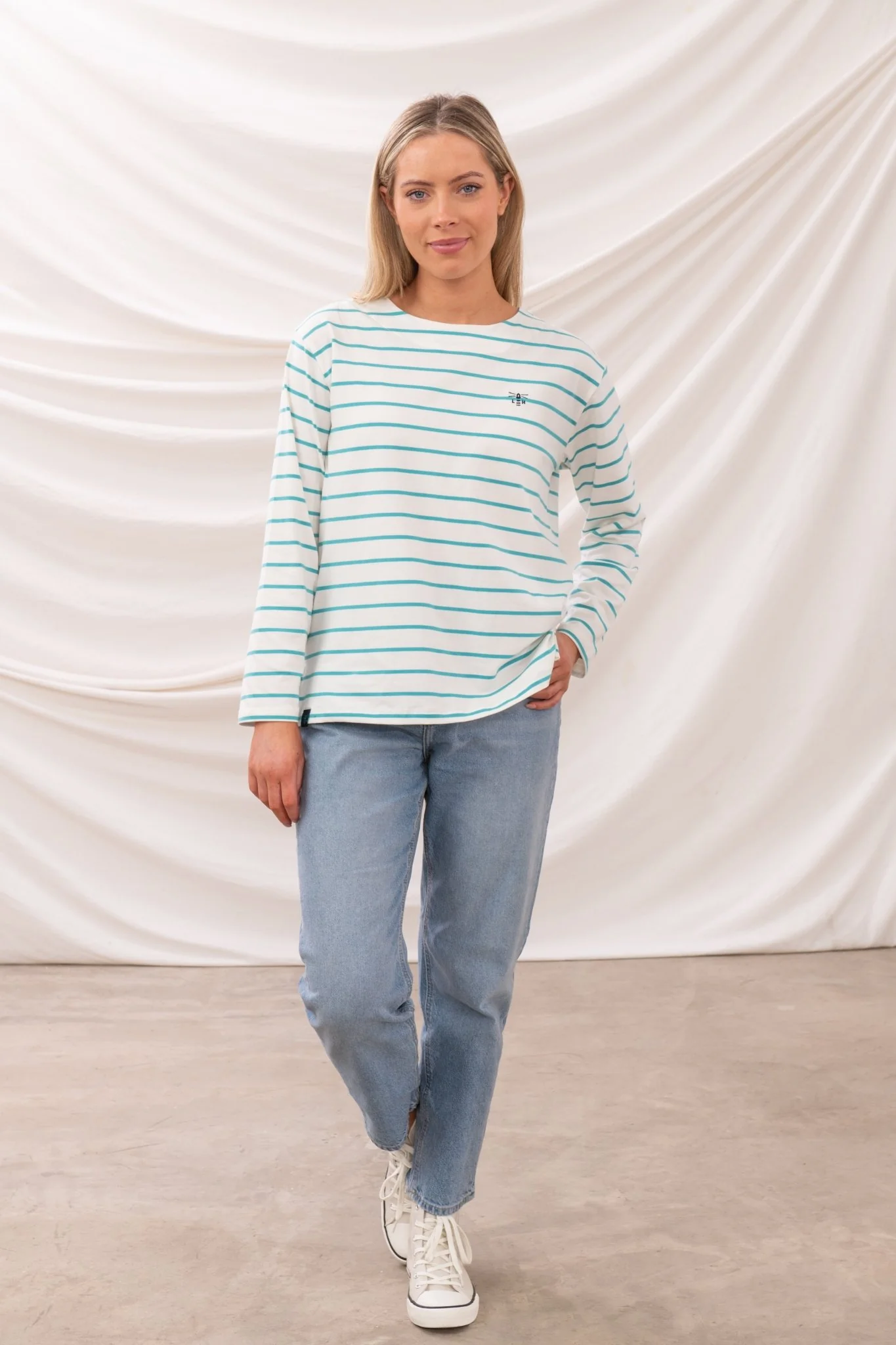 Causeway Breton Top - Soft Teal Stripe - Image 2