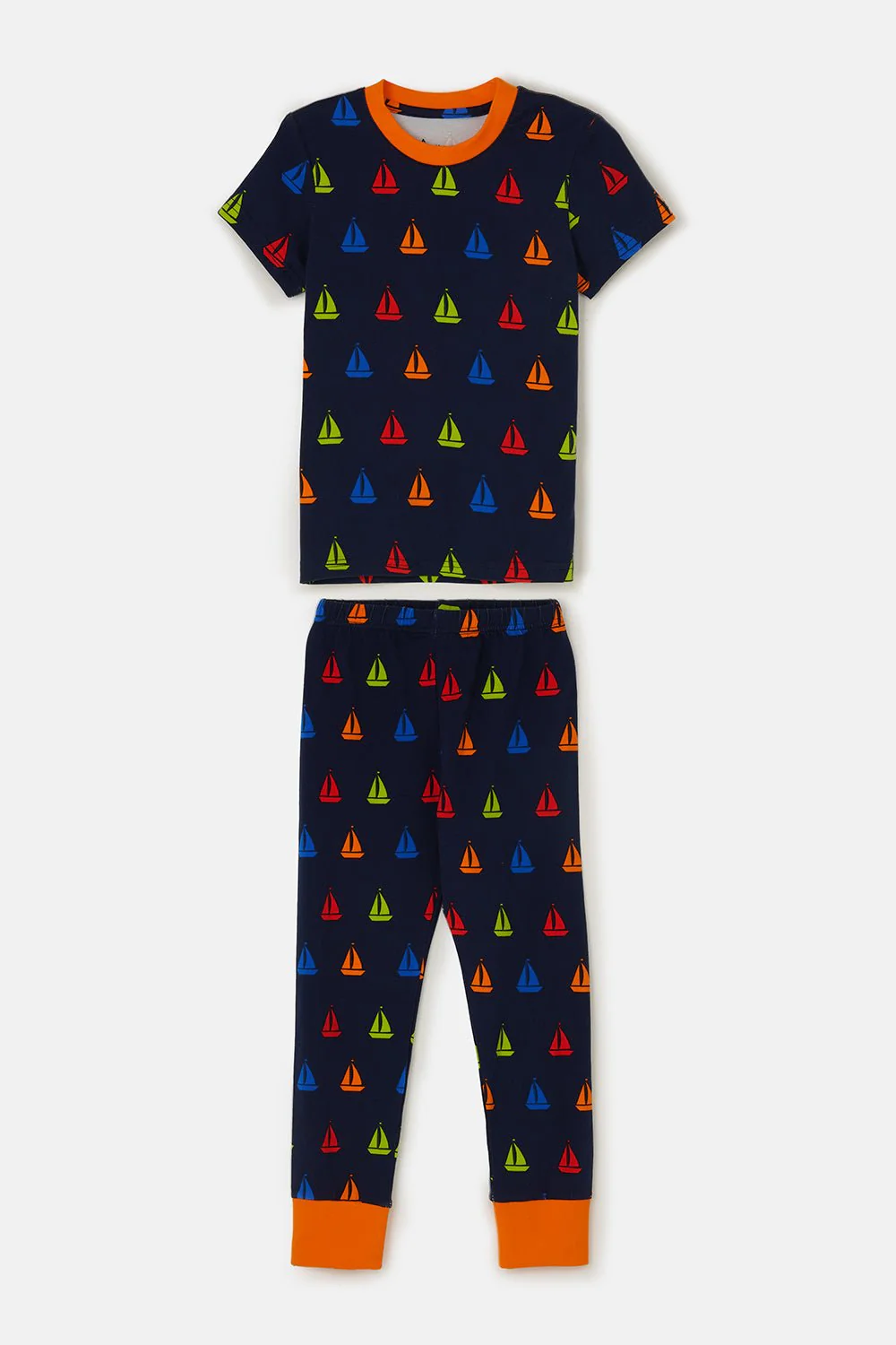 Short Sleeved Pyjamas - Navy Boat Print - Image 2