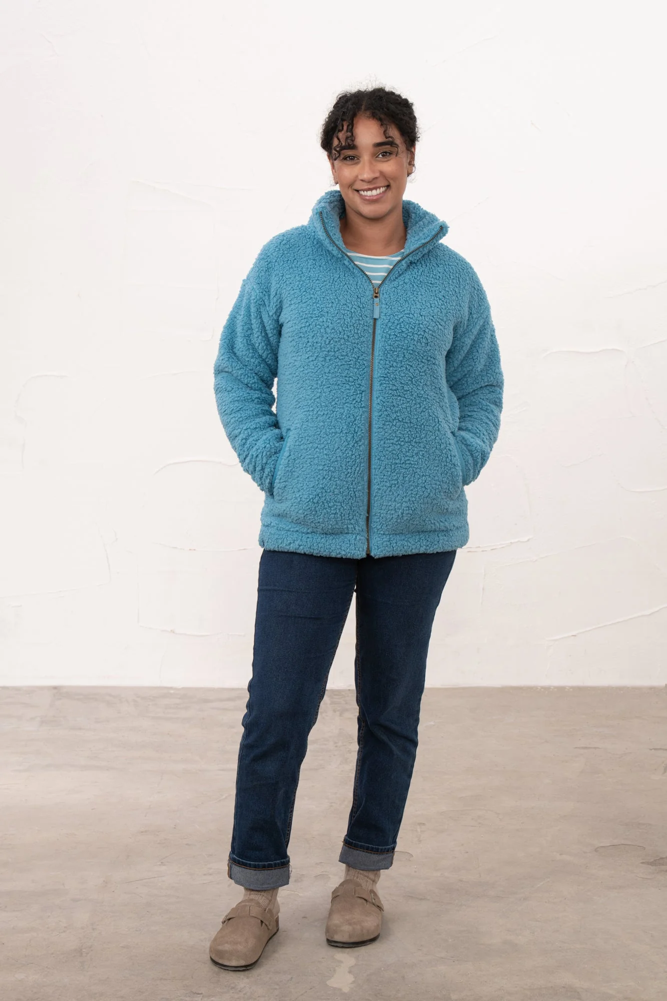 Seashell Full Zip Sherpa Fleece - Blue
