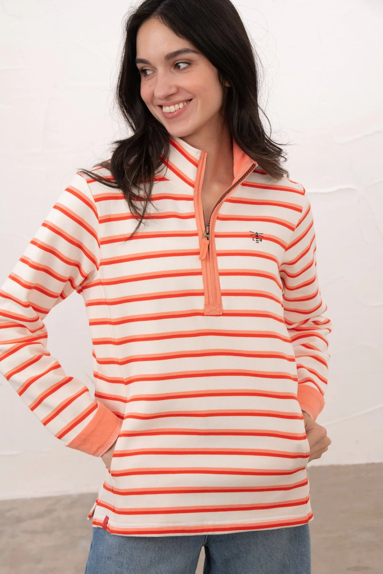 Shore Sweatshirt - Coral Poppy Stripe
