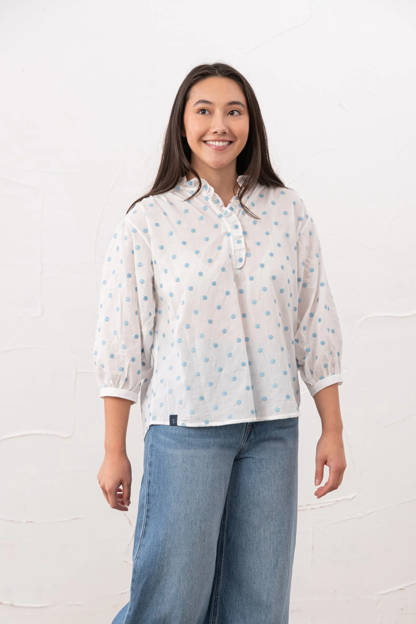 Thea Cotton Blouse - Blue Dot