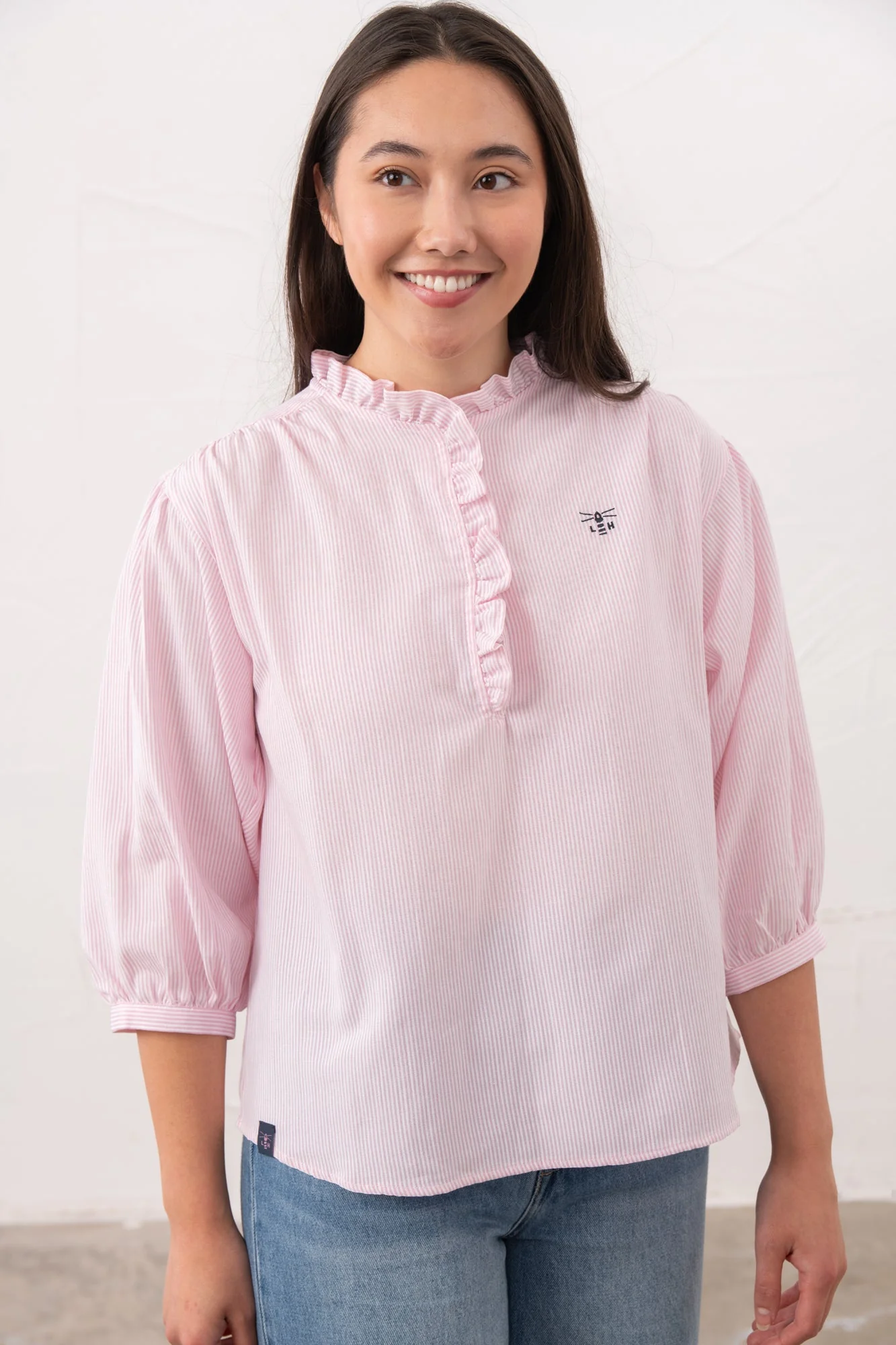 Thea Cotton Blouse - Pink Stripe